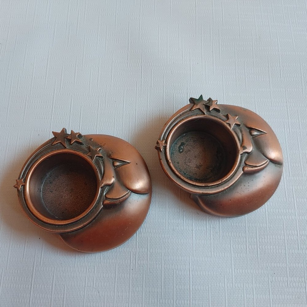 Copper Tone Sun Moon Stars Tealight Holders Celestial